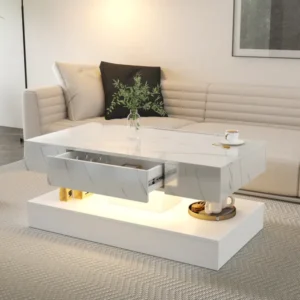 Modern LED Coffee Table with RGB Lights, Contemporary Living Room Coffee Table with Storage Shelf, 16.9" Height