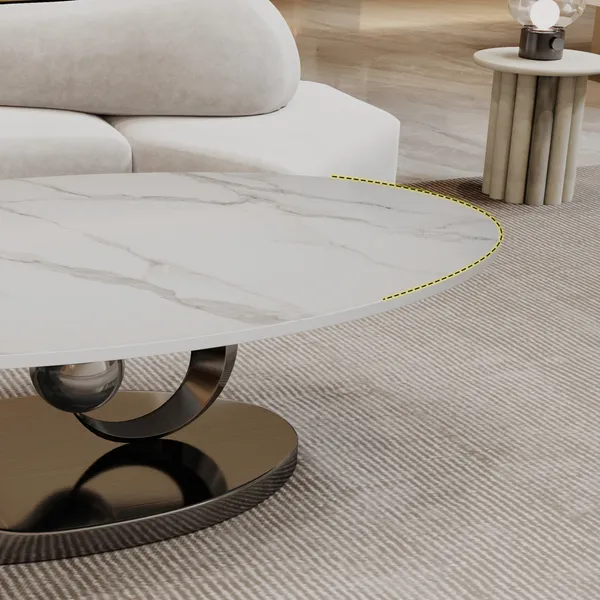 Luxury Faux Marble Coffee Table with Sculptural Metal Base - Image 7