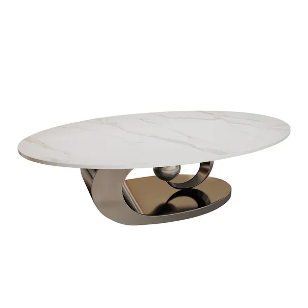 Luxury Faux Marble Coffee Table with Sculptural Metal Base - Image 6