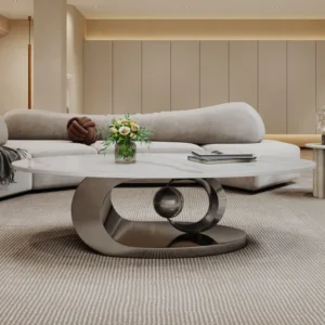 Luxury Faux Marble Coffee Table with Sculptural Metal Base