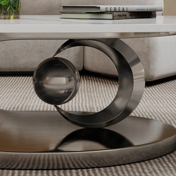 Luxury Faux Marble Coffee Table with Sculptural Metal Base - Image 3