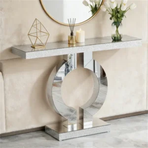 Mirror console, modern sofa table, storage area, elegant display space